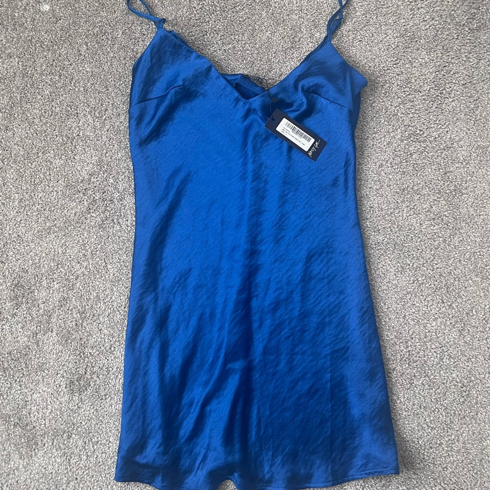 Elegant Blue Satin Slip Dress